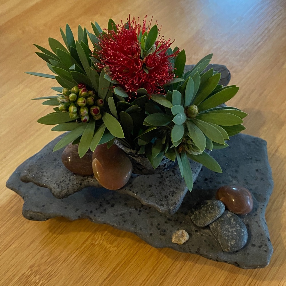 Ikebana Ceramic Vase with Natural Stone Design